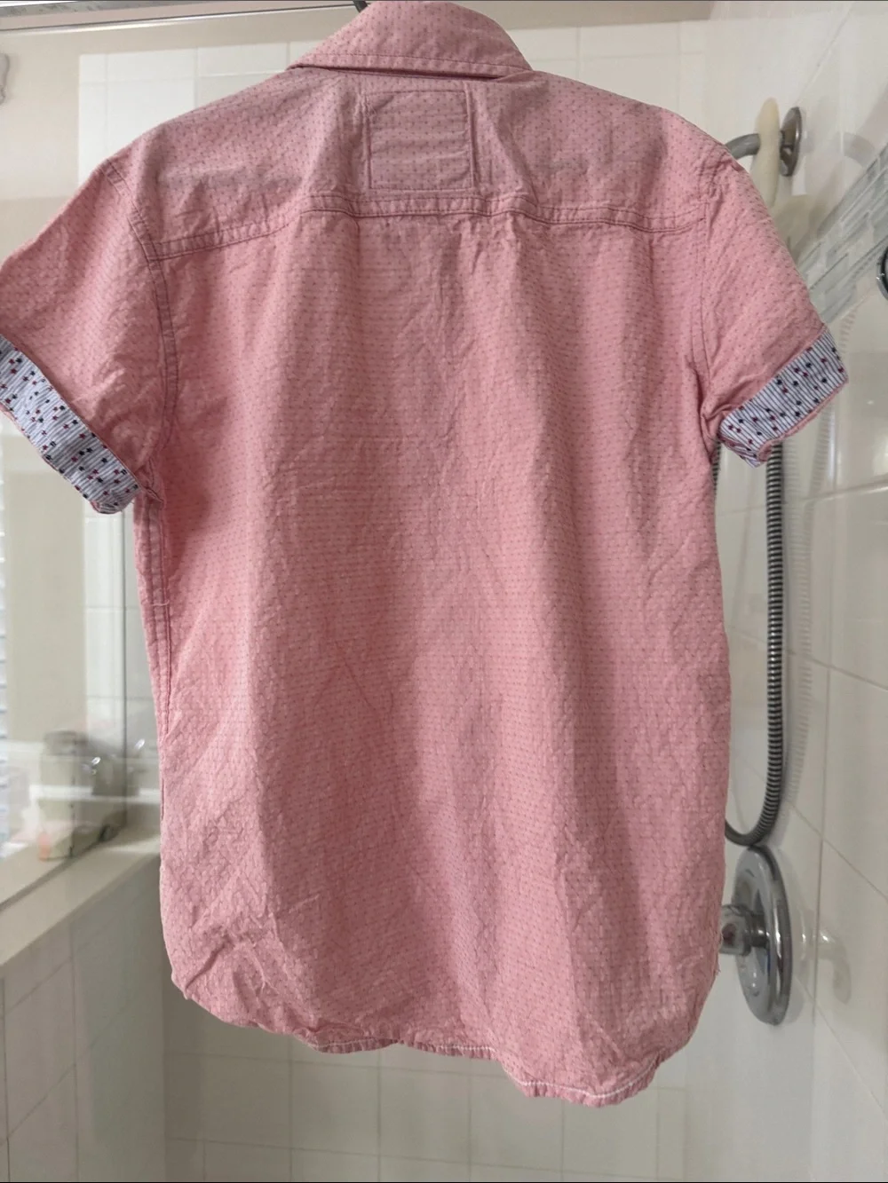 Boys' Pink Short-Sleeve Button-Down Shirt with Contrast Trim